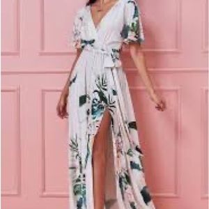 Goddiva Floral Print Maxi With Flutter Sleeves